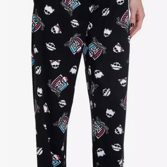 Hot Topic Monster High Pajama Pants Black Pink Skull Skullette Logo Pattern XL - Picture 2 of 2